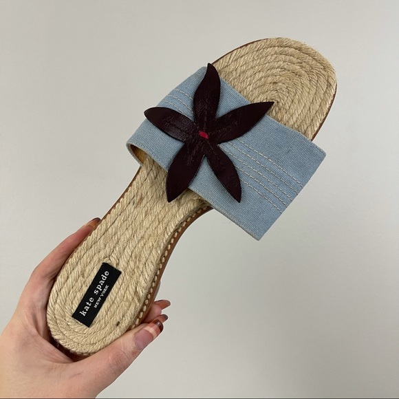 KATE SPADE Brown Flower Accent Espadrille Sandal Slides - Picture 7 of 10